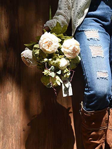 Fiveseasonstuff Vintage Artificial Peonies Silk Peony Flowers And Hydrangeas For Wedding Bridal Home Décor – Beautiful Floral Centerpiece Arrangement 2 Bouquets (Mixed Cream Beige And Moss Green) #TOP1