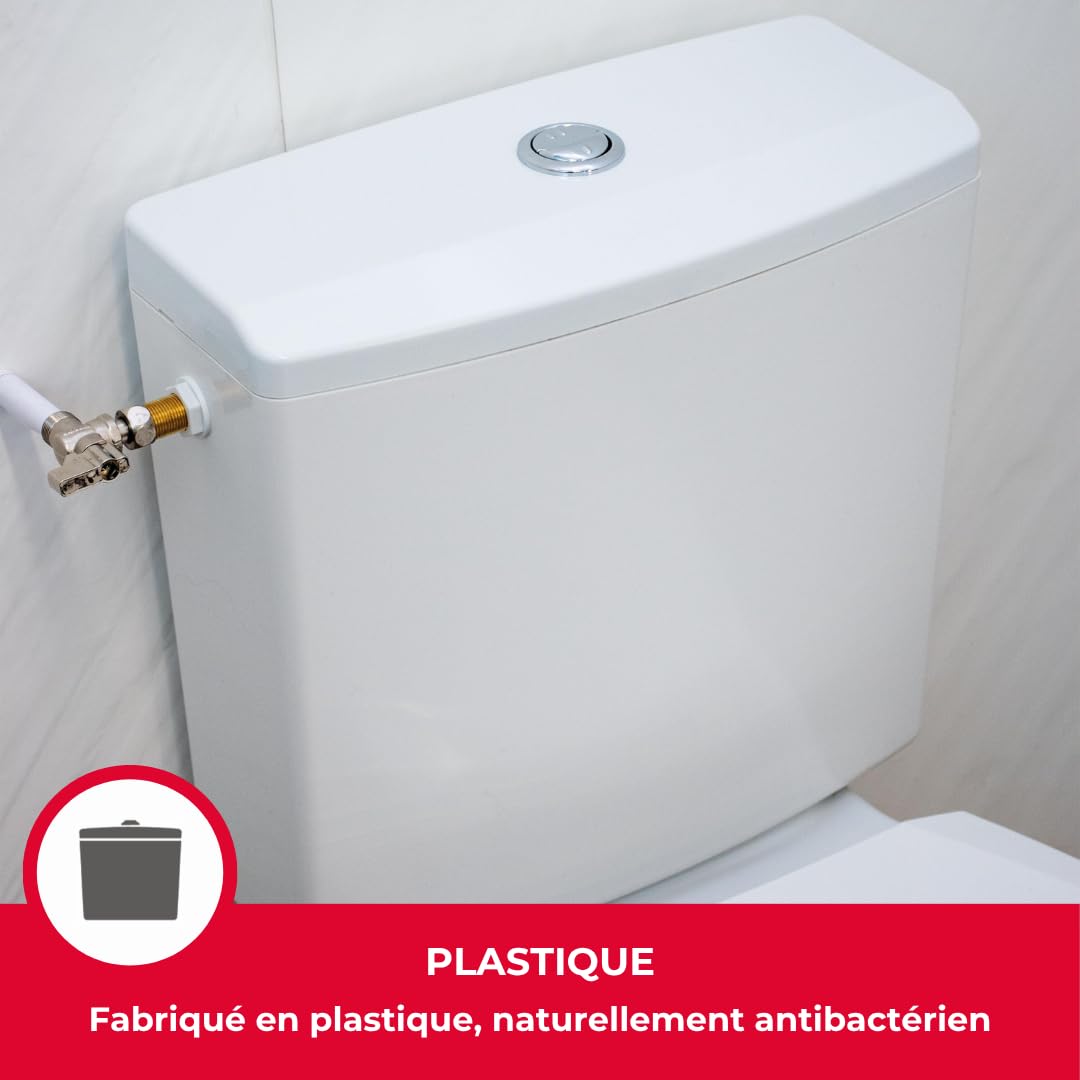 Wirquin 50717359 Réservoir d'eau pour wc Reviso bas en plastique avec kit de chasse d'eau complet économie d'eau, blanc | Plastique, Blanc, Kit complet, Chasse d'eau double chasse