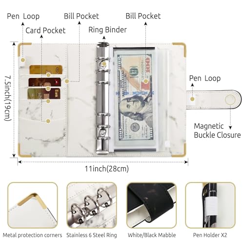 Image of SKYDUE Budget Binder, Money Saving Binder with Zipper Envelopes, Cash Envelopes and Expense Budget Sheets for Budgeting (Mabble)