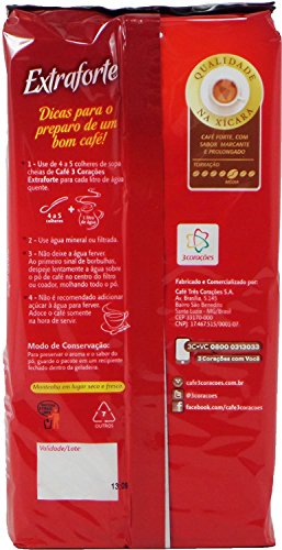 3 Coracoes Extra Forte Brazilian Ground Coffee Vacuum Packed 500 grams (Pack of 4)