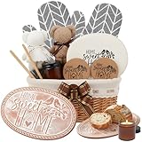 Romooa Bread Warmer Basket with Stone Bread Basket for Serving Tortilla Warmer with Lid House Warming Gifts Home Sourdough Maker for Kitchen Dad Mom Birthday Hostess 11.81 x 8.66 x 5.12 Inch