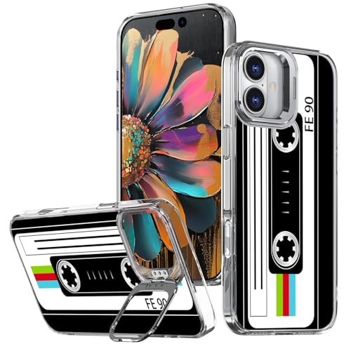 Coque iPhone 16 Pro avec béquille magnétique et protection motif cassette rétro Ecute