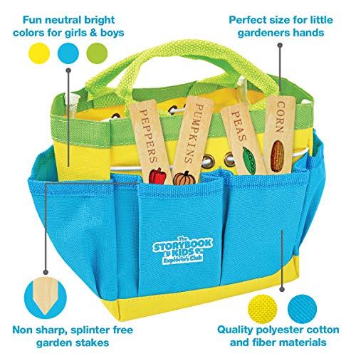 Kids Gardening Tools - Includes Sturdy Tote Bag, Watering Can, Gloves, Shovels, Rake, Stakes, and a Delightful Children's Book How to Garden Tale - Kids Garden Tool Set for Toddler Age on up.