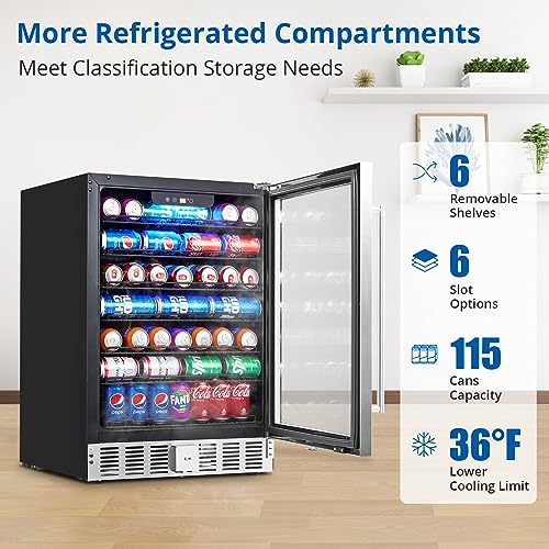 GarveeHome 24 in Beverage Refrigerator, 5.1 Cu.Ft Beverage Fridge, 166 Cans Capacity Drink Fridge with 36~60°F Adjustable Digital Temperature Control Compressor and Safety Lock - Image 5