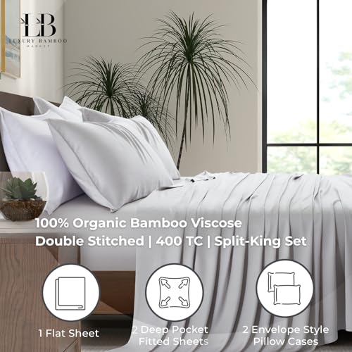 Image of Split King Size Sheet Set | 2 Fitted Sheets for Sleep Number & Adjustable Beds | Organically Grown | Ultra Soft & Cooling |100% Viscose | 17 inch Deep Pocket [Dove Grey]