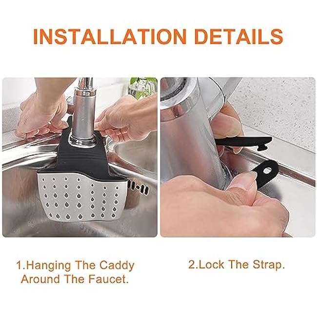 Kitchen Sink Caddy Sponge Holder for Kitchen Sink Accessories Organizer Dish Sponge Holder Ajustable Strap Faucet with Drain Holes for Drying (2 pcs Beige)