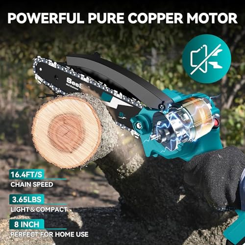 8 Zoll Mini Kettensäge mit Akku 8000mAh, Seesii Mini Kettensäge Elektro mit Automatischer Öler und 2 Akku 4000mAh, Handkettensäge Akku für Gartenscheren Astschere... – Bild 5