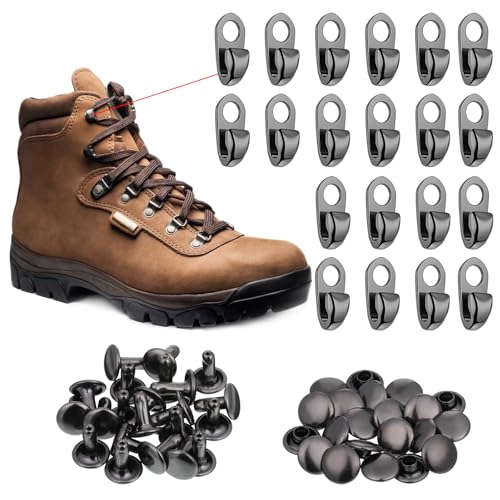 Zelphvt Metal Boot Lace Hooks, 20 Sets Boot Hook Eyelets Metal Outdoor Lace Buckle Speed Hooks for Hiking Shoes for Hiking Boots Repair Leather Shoes