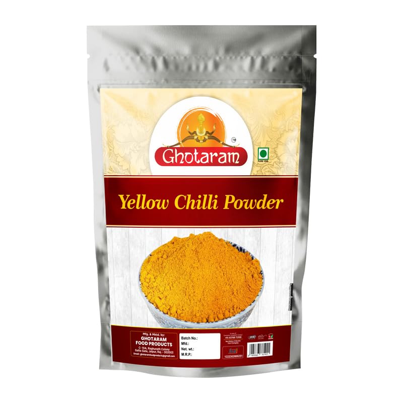 Ghotaram Naga King Chilli Mixed Natural Bhut Jolokia Chilli Powder (Smoke Dried) Yellow Chilli Powder Peeli Mirch Powder | Extremely Hot Chilli Powder Peesi Peeli Mirch Powder-190Gx1Pk