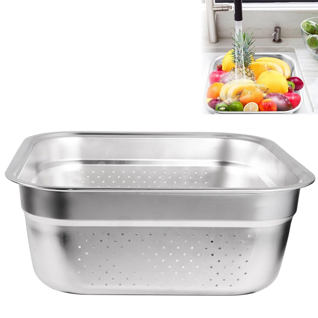 Quadratisches Sieb, 38 cm, Edelstahl, Küchensieb mit gleichmäßigen Abflusslöchern für effizientes Waschen, großer quadratischer Behälter für Küche, Gemüsespüle, Lebensmittelzubereitungswerkzeug