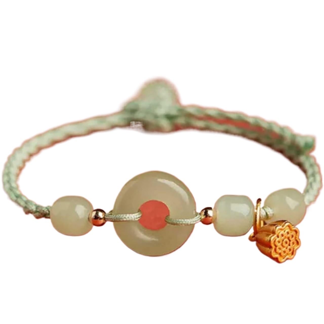 YNIYUJKL Bracelets,Lucky Charm,Feng Shui Bracelet Handmade String Bracelet Hetian Jade Bracelet Harmony Buckle Charm Gold Pendant Bracelet Adjustable Good Luck Bracelet Amulet Wom,Green