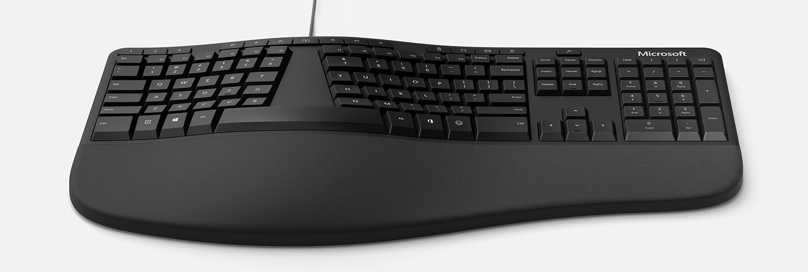 Microsoft Ergonomic Keyboard - Teclado USB con Cable para PC y portátiles - Ergonómico con reposamuñecas Integrado - Teclado francés AZERTY - Negro (LXM-00005)