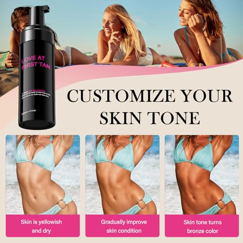 Selbstbräunungsmousse, Self Tanning Foam Dark, geruchlos, bräunungscreme mit selbstbräuner handschuh, selbstbräuner mousse für Gesicht und Körper, die schnelle und Bräune ohne Sonne, 120ml