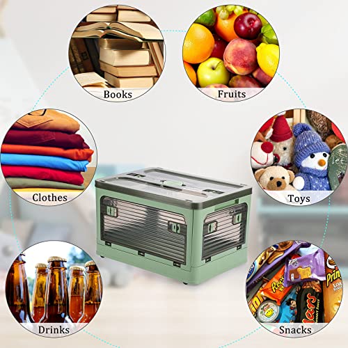 Btsky 2 Pack Clear Plastic 4 Doors Collapsible Storage Bins With Lid & Wheels 20 L Foldable Lidded Storage Box Multifunctional Stackable Folding Organizer Cube For Camping Clothes Toys Snacks Storage Box Container (Green) #TOP2
