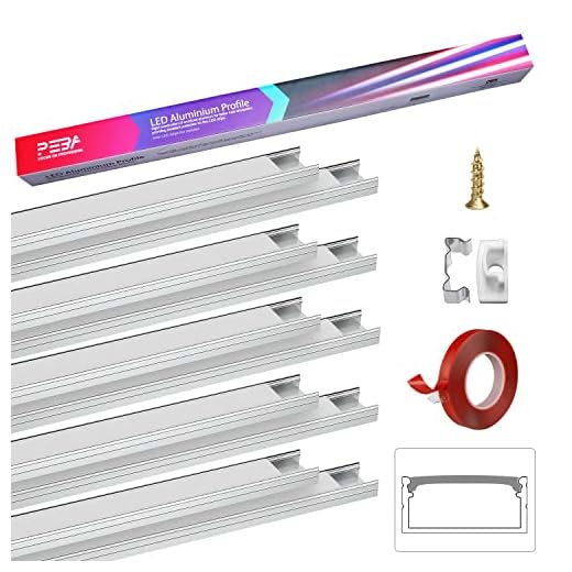 LED-kanal, LED aluminiumprofil, U-formad 8-pack, för upp till 16 mm LED-remsa, LED-profil och diffusorer med kompletta monteringstillbehör, passar perfekt för Philips Hue LightStrip Plus PEBA