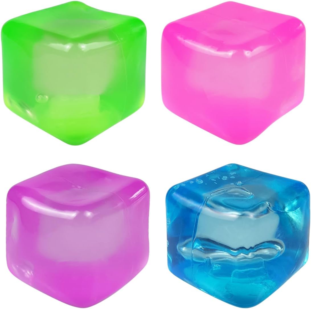 Anditoy 4 Pack Square Cube Stress Balls Sensory Fidget Toys for Adults Kids Boys Girls Stress Relief Christmas Stocking Stuffers Gifts