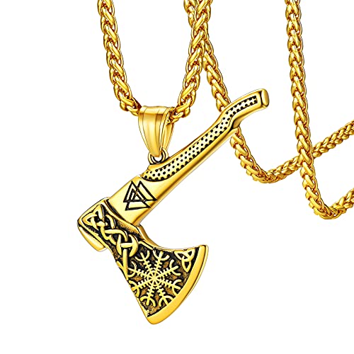 Collier Viking Hache Homme en Acier Inoxydable FaithHeart avec Chaine 55cm Pendatif Nordique