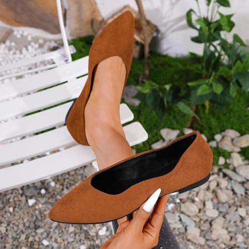 Flat Shoes for Women Dressy Slip on Ballet Flats Business Business Work Pointed-Toe Shoe Suede Shallow Single-Shoes2