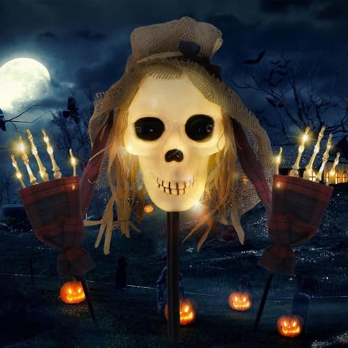 3 Pcs Halloween Pathway Lights Outdoor, 30 LEDs Skull and Arms Stake Lights for Outdoor, Yard, Lawn, Garden, Patio Decorations