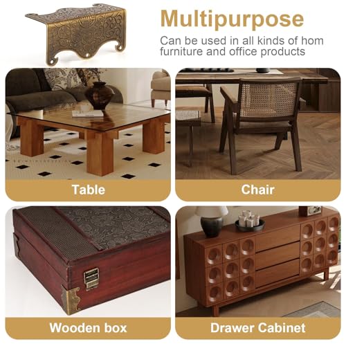 Image of 4 Pcs Baseboard Corner Protectors,Vintage Metal Skirting Board Corner Protectors for File Boxes,Bookshelves,Wooden Cases,Jewel Cases Decorative (Bronze)