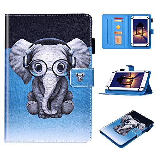 Robinsoni Case Compatible with 7inch Universal Tablet PU Leather Case Cute Cartoon Printed Aminal Cover Auto Sleep/Wake Feature Kickstand Card Holder Tablet Folio Flip Magnetic Closure Case,Dumbo