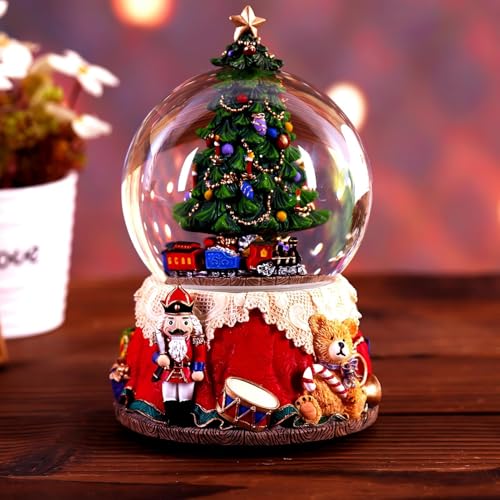 Musical Nutcracker snow globe con luces LED y caja de música navideña tradicional 6