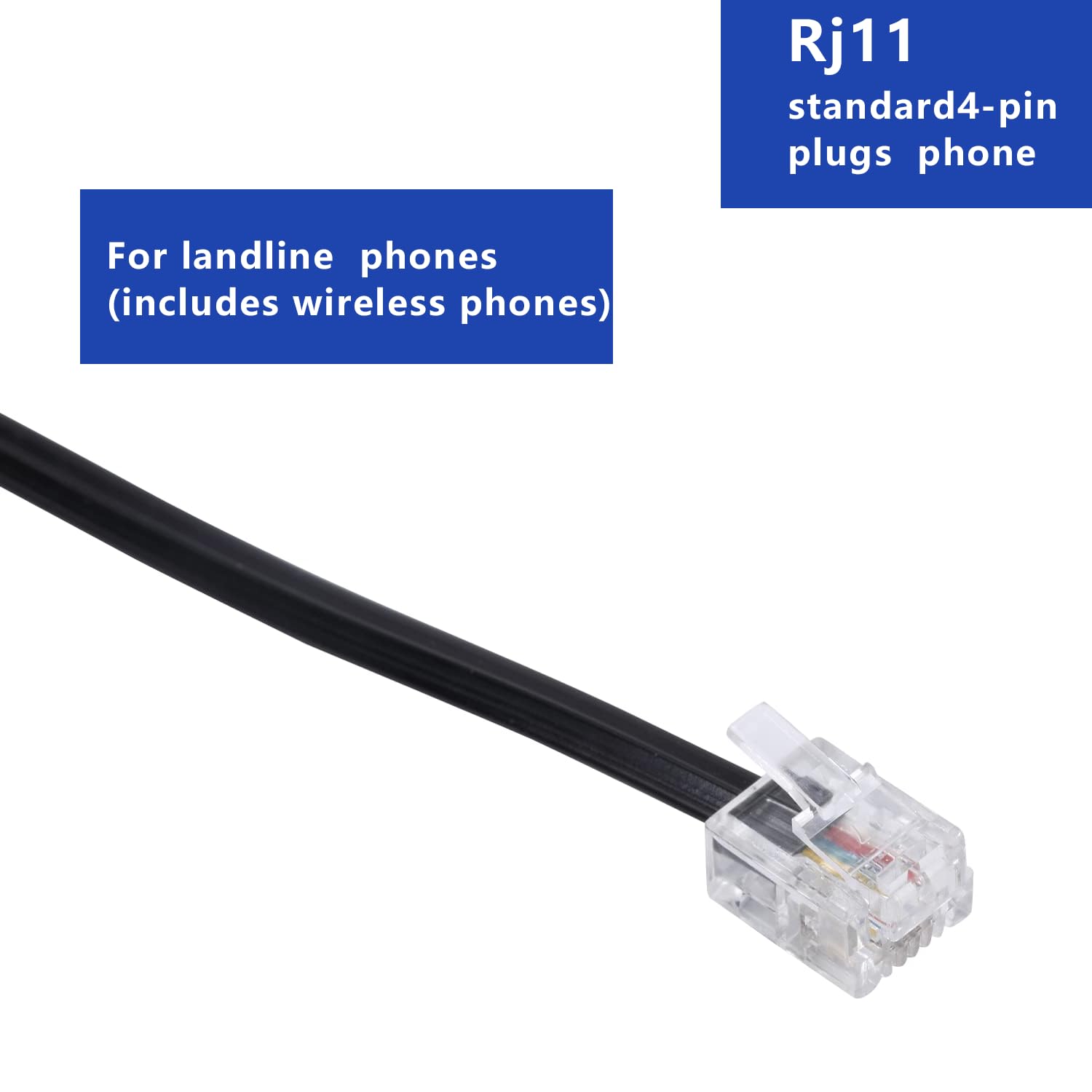 Telefon-Festnetz-Verlängerungskabel mit Standard-RJ-11 6P4C-Stecker (4 Stück, 90 cm, schwarz), 4 Stück