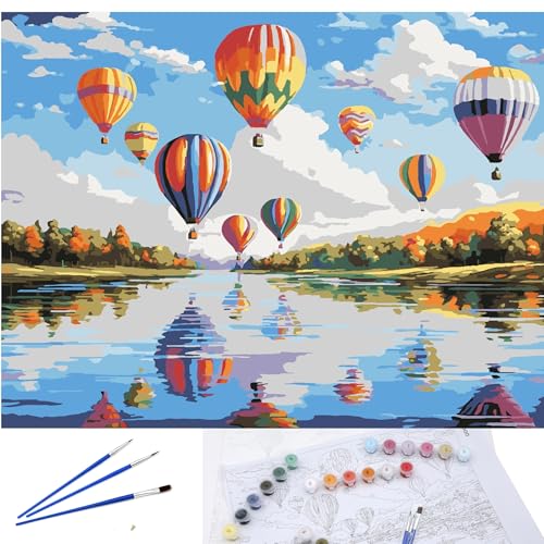 Exerz Pittura su tela arrotolata con i numeri, 30 x 40 cm, 20 colori, 2 pennelli, confezione regalo compatta, set artistico da viaggio ideale per bambini e adulti, principianti e artisti