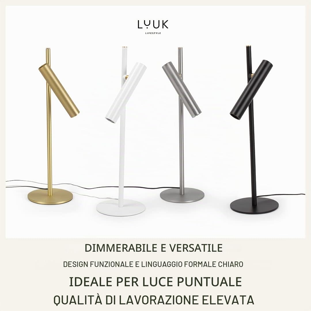 LUUK LIFESTYLE Lampada da tavolo a LED, design estetico, lampada da ufficio, lampada da scrivania, da lettura, da comodino, comando a tocco, con luminosità regolabile, nero opaco