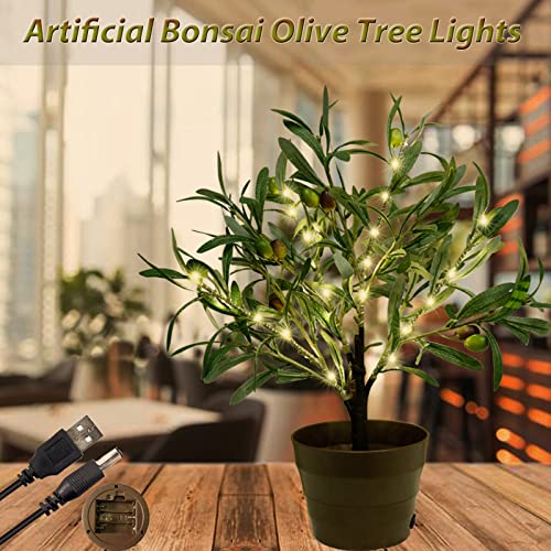 Lighted Olive Tree Tabletop Decor, 18In Led Artificial Greenery Olive Branches In Pots With Warm White Fairy Lights Battery Operated Or Usb For Spring Wedding Home Christmas Decoration #TOP1