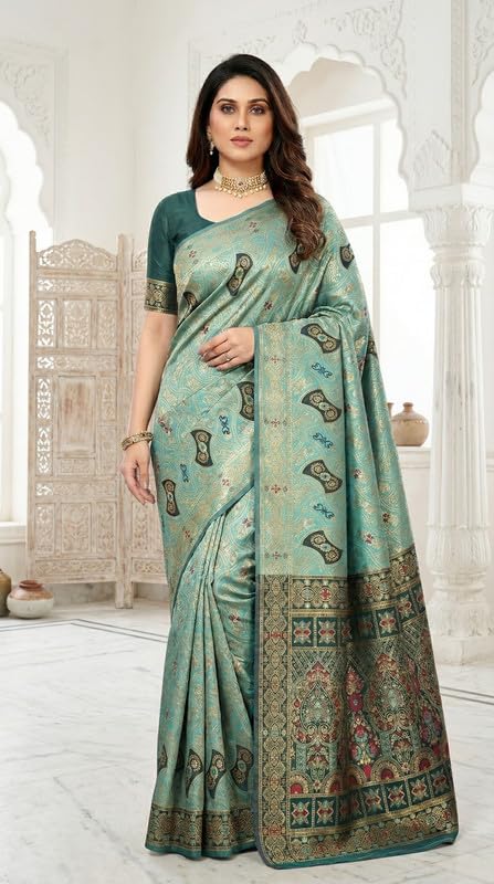 Image of C J Enterprise Women's Pure Soft Silk Saree With Blouse Piece For Wedding (Damru-Patola)