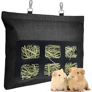 Rabbit Hay Feeder Bag, Upgraded Bunny Hay Bag, 6 Holes 600D Oxford Fabric Hay Holder Bag for Small Animal Guinea Pig Chinchilla Rabbit Cage by Rayfarmo,(Black)