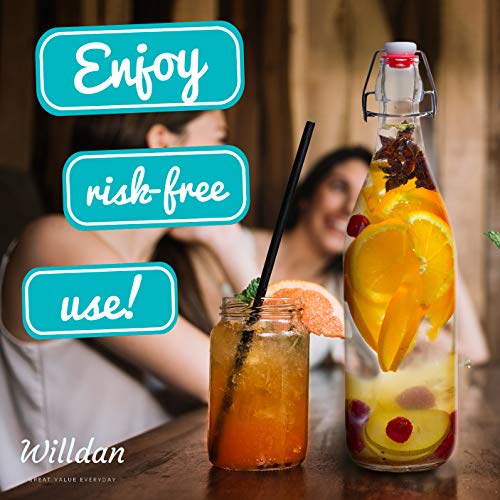 Willdan Giara Glass Bottle With Stopper Caps, Set Of 4-33.75 Oz Carafe Swing Top Glass Bottles For Beverages, Oils, Kombucha, Kefir, Vinegar, Leak Proof Caps & Airtight Lids #TOP4