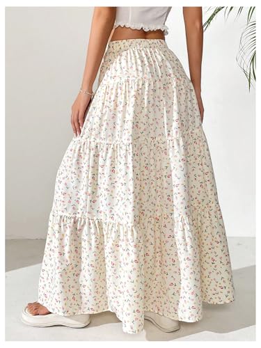 Floerns Women's Summer Holiday Maxi Floral Skirt Elastic Waist Tie Front Vacation Tiered Long Skirts2
