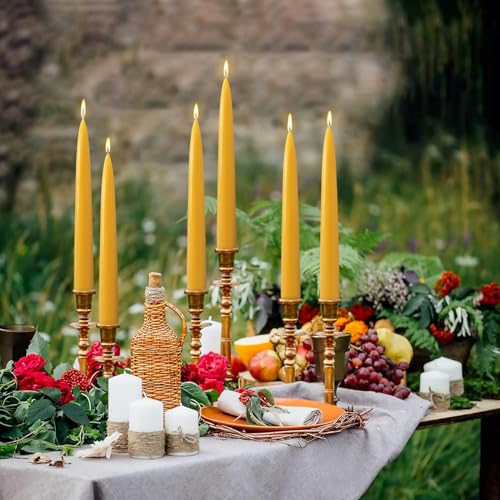 Image of 30 Pack Beeswax Taper Candles Bulk,100% Natural & Non-Toxic,8 Inch for Home | 8 Hours long burning pure bees wax candle,unscented smokeless tapered candlesticks for dinner,wedding,churche,prayer