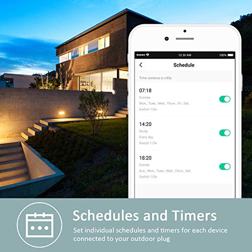 VAVOFO Outdoor Smart Outlet with 3 Sockets, WiFi Smart Plug Compatible with Alexa Google Home, IP44 Waterproof, Wireless Remote Control Timer & Countdown by Smartphone APP