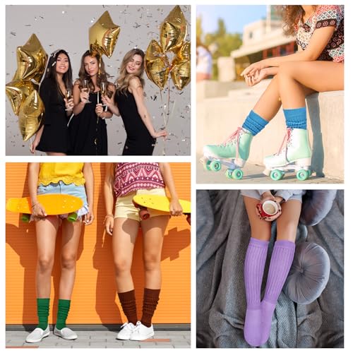 Image of Violet Mist women slouch socks thick colored knee high scrunch socks long stacked sock boot 80s 90s Novetly