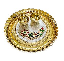 Avanti Creations Meenakari Work Acrylic Pooja Thali for All Indian Festival – Round shape Thali – Traditional Multicolour Stone Work – Light weight Puja Thali for Office and Home 7 INCH
