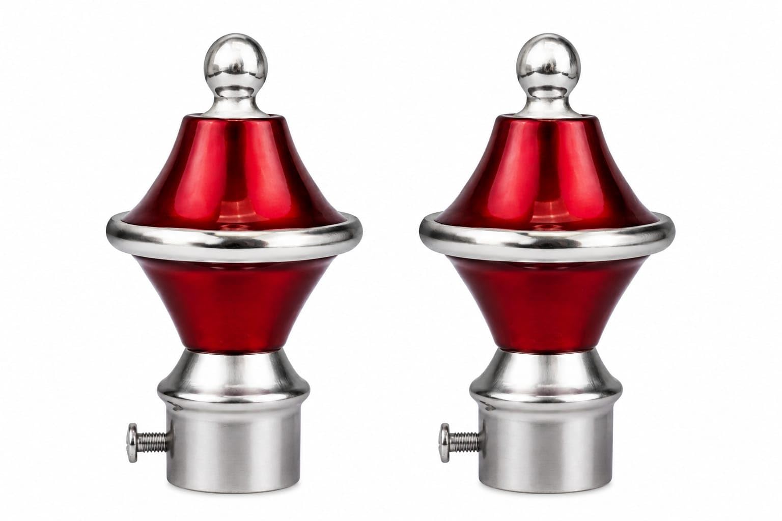 Curtain Rod Finial, Red and Silver Decorative End Cap Set Of 2 | Screw-Fix Mount, Metallic Finish, Conical Design, Window Treatment, Rod Accessory-image-21