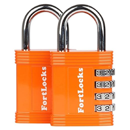FortLocks Padlock - 4 Digit Combination Lock for Gym Outdoor & School Locker, Fence, Case & Shed – Heavy Duty Resettable Set Your Own Combo – Waterproof & Weatherproof (2 Pack - Orange)
