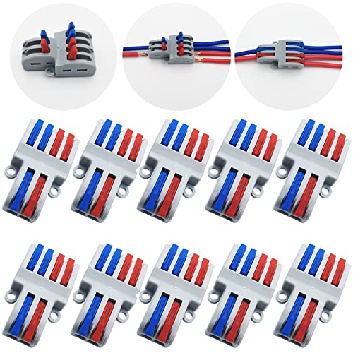 Conectores Electricos, CESFONJER 10 pcs SPL-42 Conector Cable, biateral conector conductor compacto, bloques de conectores eléctricos (2 en 4 fuera)