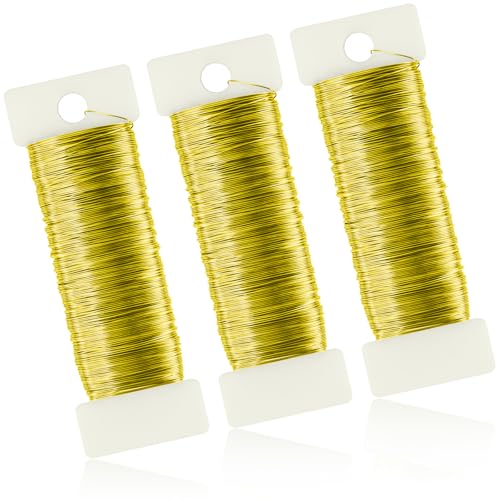NISENTIA 150m × 0 35mm Basteldraht Dünn Gold 3 Rollen Draht Zum Basteln Schmuckdraht Gold Dünner Golddraht zum Basteln Blumendraht Wickeldraht für Deko Handwerk Perlendraht Craft Wire (50m/Rolle)