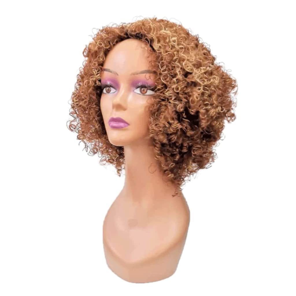 LIOONS Parrucca realistica Parrucca Riccia Corta Africana Parrucca Sintetica Bionda Mista Marrone Femminile Nera 8 "/ 20 Cm Adatto per Feste di Ruolo di Tutti I Giorni Eleganza Naturale