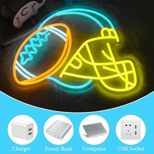 Image of Rugby Neon Sign Football Player Neon Sign for Wall Decor, Football Neon Light Dimmable Sport light up signs for Game Room Man Cave Tailgate Bar Club Sport Themed Birthday Party