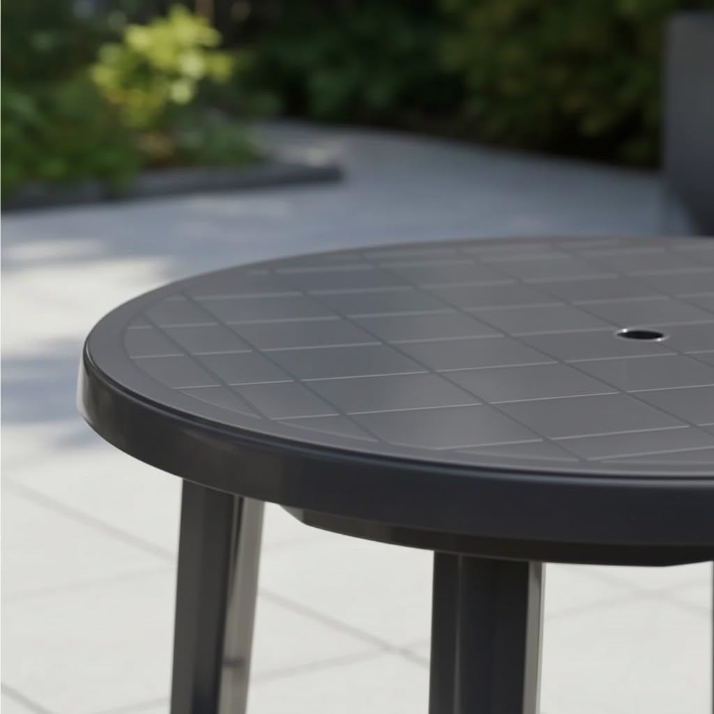 Mesa de Jardín Redonda de Resina Gris Antracita 90x72cm Auxiliar Exterior desmotable portátil, Camping, terraza, Acampada, Playa.