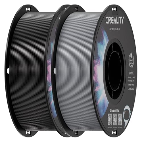 Image of Creality PETG Filament 1.75mm, 3D Printer Filament, Excellent Toughness High Precision, Odorless Non-Toxic Moistureproof, Accuracy + /- 0.02mm, 2 Pack-1kg (Black & Grey)