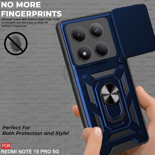 Image of AESTMO Tough Armor Redmi Note 15 Pro 5G Bumper Back Case Cover | Ring Holder & Sliding Camera Shield Cover | 360 Degree Protection Back Case Cover for Redmi Note 15 Pro 5G (Blue)