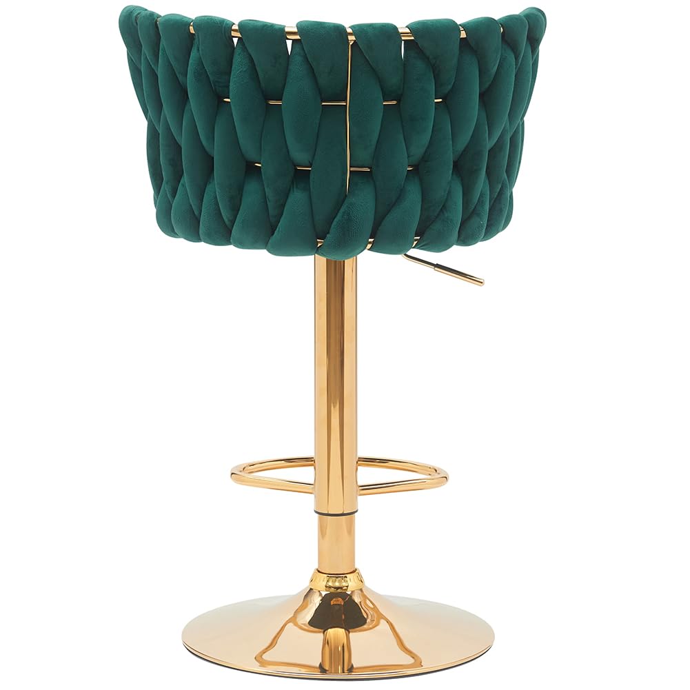 Set 2 Sgabelli Da Bar Regolabili - Rivestimento In Velluto Beige, Schienale Intrecciato, Base Oro, Girevoli - Foto 9