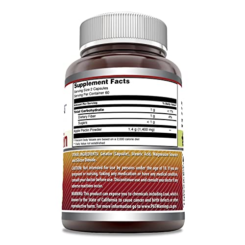 Amazing Formulas Apple Pectin 1400 mg Per Serving Supplement | Capsules | Non-GMO | Gluten Free | Made in USA (120 Count) - Image 4