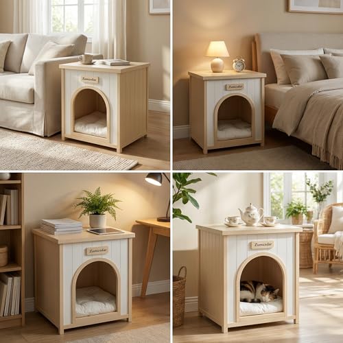 Solid Cedar Dog Crate Furniture End Table for Small Dogs & Cats, Modern Pet Side Table with Hidden Cozy Space, Stylish Indoor Pet House for Living Room & Bedroom - Image 3
